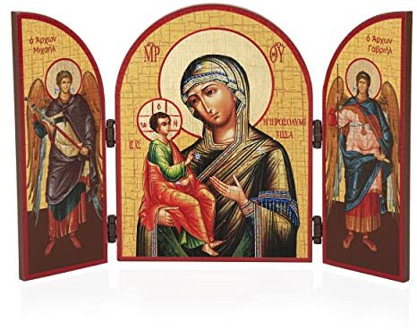 NKlaus Gottesmutter Von Jerusalem Triptychon Holz Ikone 25x16cm christlich 11315