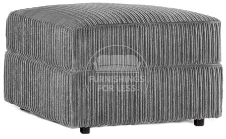 Furnishings For Less UK Luxor Grey Fabric Jumbo Cord Footstool Living Room Pouffe Accessory (Grey, Footstool)