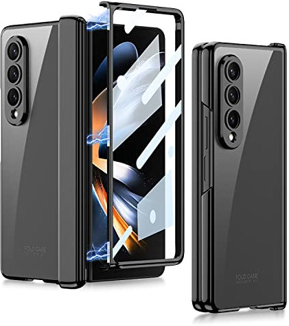 Custodia con Placcatura Trasparente per Samsung Galaxy Z Fold 4 con Protezione per lo Schermo e Cerniera Magnetica Protettiva, Antiurto Anti Giallo Crystal Clear Cover per Samsung Z Fold 4(Nero)