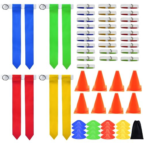 Flaggen-Fußball-Set, 14 Spieler Fußballflaggen und Gürtel Set, enthält 14 Gürtel, 28 Fußballflaggen, 4 Kegel, 8 Scheibenkegel, 28 Spieler, Einstellbar, Fußball Sachen