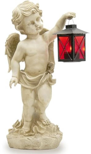 INtrenDU Ange funèbre pour cimetiere avec Lanterne Rouge 37cm