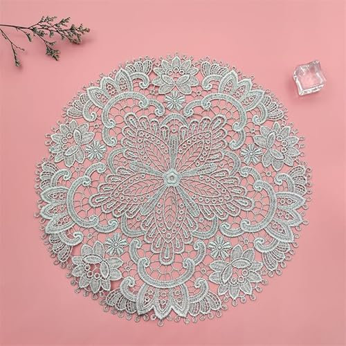 2 Stück Spitze Runde Gestickte Tischläufer,Handarbeit Geklöppelt Spitze Tischläufer Untersetzer Häkeln Tischläufer Spitzendeckchen Platzdeckchen für Hochzeit Festival Tischdekoration-Silber