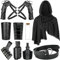 PLULON 9PCS mittelalterliches Ritterkostüm Herren Renaissance-Schal mittelalterlichen Accessoires geprägtes PU-Leder Gürtel Armschienen Beutel Schwert Frosch Schulterpanzer Halloween-Outfit schwarz