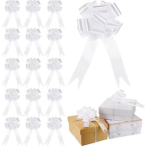 ChAusa 30 Pezzi Fiocchi Auto Matrimonio, Decorazioni Auto Matrimonio Autotiranti, Fiocchi Battesimo, Decorazione del Nastro con Fiocco Adatto per la Decorazione di Auto, Casa e Regali (Bianco)