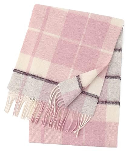 Momooda Sciarpa Donna Invernale Avvolgente con Scialle Scozzese Caldo e Morbido, 100% Lana, Moda Autunno Inverno Scialli Avvolge Sciarpe con Nappa, Rosa