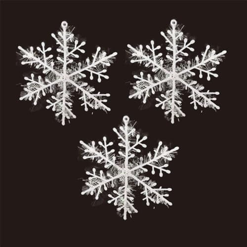 30 PCS White Glitter Snowflake Ornaments, 11cm Plastic Christmas Snowflakes for Winter Party Decorations