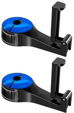 NUZAMAS 2 PCS Car Headrest Hidden Hook 2 in 1 Car Seat Hooks with Phone Holder Universal 360° Rotation Seat Hooks for Purse Backpacks Bottle Organizer Bag Blue