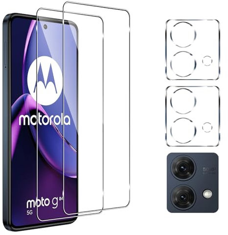Pkila [2+2 Pack Tempered Glass for Motorola Moto G84 5G Screen Protector with Camera Lens Protector, HD Clear, Shatterproof, Shockproof, Scratchproof Premium Quality Guard Protective Film
