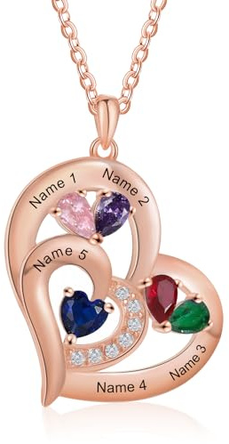 Lam Hub Fong Collier Personnalisé Prénom Coeur Pendentif Or Rose/Or Collier Gravé Femme avec 1-6 Noms Maman Je t'Aime Cadeau pour Anniversaire Fête des mères Noël