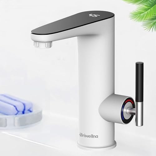 Briwellna Rubinetto elettrico per acqua calda con scaldabagno, 220 V, con indicatore di temperatura a LED leggibile per bagno (bianco)