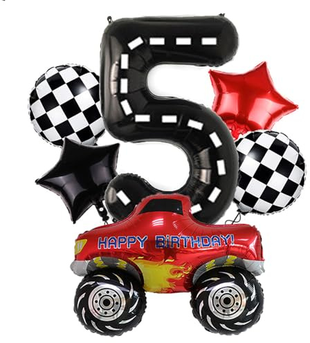 5th Race Car Balloons Set,Große Monster Truck Ballons Zielflagge Ballon Stern Ballon für Kids Race Car Birthday Party Racing Theme Party Dekorationen