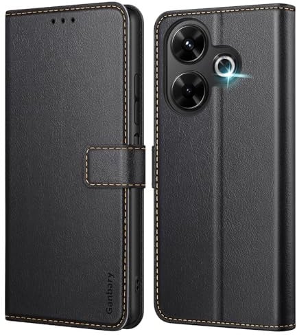 Ganbary Handyhülle für Xiaomi Redmi 13 4G /Poco M6 4G Hülle, Premium Leder Klapphülle [Kartenschlitzen] [Magnetverschluss] [Standfunktion] kompatibel mit Xiaomi Redmi 13 Schutzhülle, Schwarz