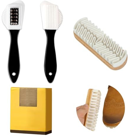 Wildlederbürste für Schuhe, 2 4-seitige Schuhbürsten, 1 Raulederbürste und 1 Radiergummi, Wildleder- & Nubukbürsten, Die Schuhbürste zur Velourslederpflege