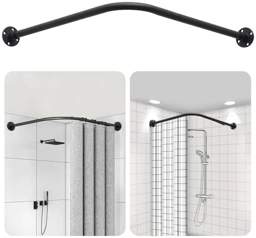 L Forme Tringle à Rideau de Douche, Extensible Angle Barre De Douche Inox, 60-85cm Réglable Barre Rideau Douche pour Salle de Bain Baignoire,Magasin de Vêtements, Espace Privé,Installé Par Perçage