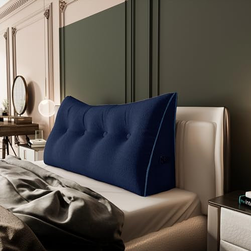 BNCKTRD Dicklich Rückenkissen Lesekissen für Bett und Couch, Rückenlehne Kopfende, Dreieckiges Sofakissen Bücherkissen, Wandkissen für Bett Herbst Winter, mit maschinenwaschbarem Dunkelblau 140cm