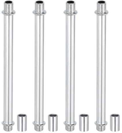 PATIKIL Kit Asta Lampada a Tubo Dritto 4Set M10 Acciaio al Carbonio 150mm Lunghezza Asta Filettata a Doppia Estremità con Dado Accoppiamento Manicotto Connettore per Lampade Tavolo Argento