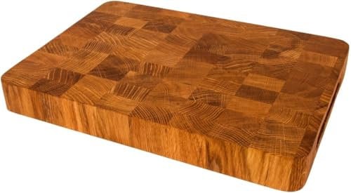EFO Planche à découper en bois - 35 x 25 x 4 cm - Planche à découper en bois de chêne - N'abîme pas les couteaux et durable - Planche à découper double face avec poignées pratiques - Grande planche en