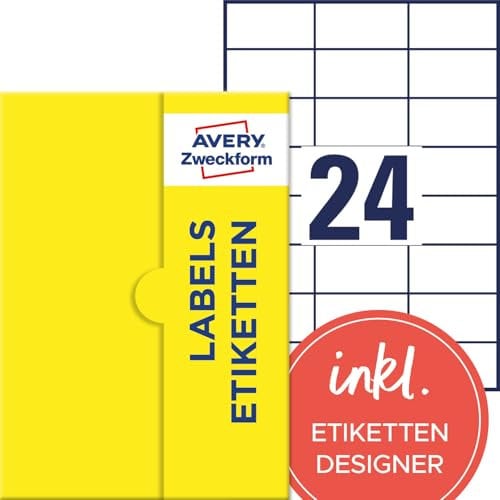 AVERY Zweckform P3475-1000 Adressaufkleber (24.000 Klebeetiketten, 70x36mm auf A4, Papier matt, individuelle Aufkleber, bedruckbare Absenderetiketten, selbstklebende Adressetiketten) 1.000 Blatt, weiß