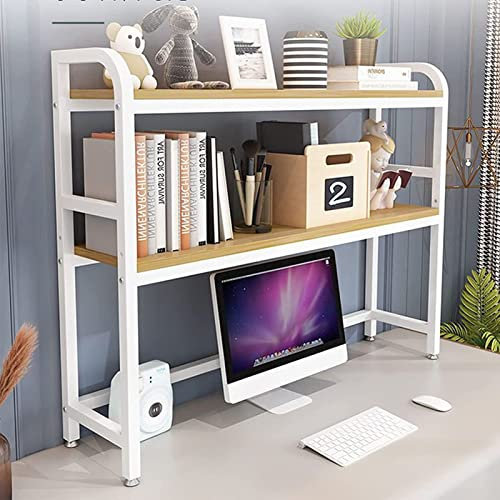 Adjustable 2 Desktop Bookcase for Computer Desk Wood and Metal Storage Display Shelf for Office Decor (Color Options Available)
