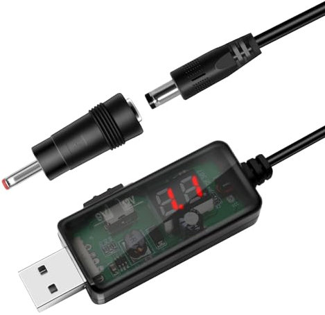 Cavo convertitore USB Boost da 5 V a 9 V 12 V USB a DC 5,5 x 2,1 mm e adattatore da 3,5 x 1,35 mm, cavo di ricarica USB a DC 1,5 A, cavo USB step-up con display a LED