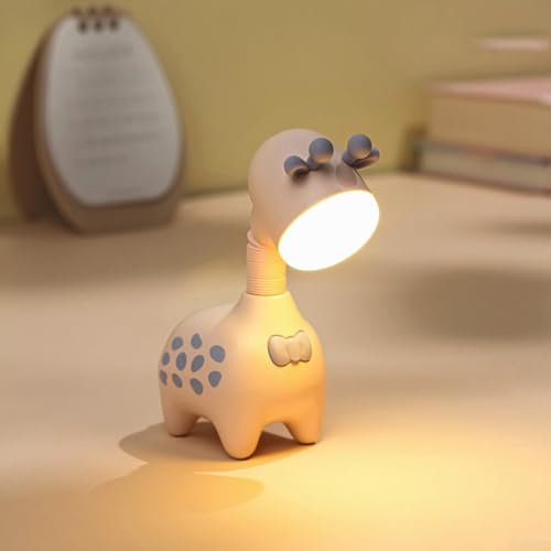 HpLive Giraffe LED Nachtlicht, Augenschonende Leselampe mit Biegbarem Hals, USB Aufladbar Energiesparend Nachtlicht(Beige)