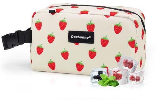 Kleine Kühltasche, gefrierbare Lunchtasche für Arbeit, Schule, Reisen, kleine Lunchtasche, isolierte Snack-Tasche für Erwachsene/Kinder, Mini-Kühler, Lunchtasche klein für Joghurt (Erdbeeren)