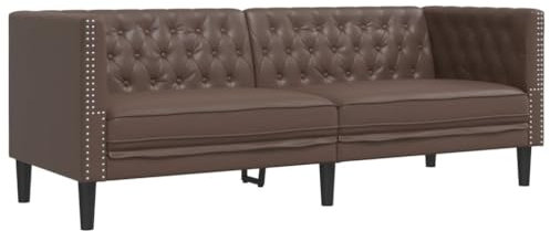 vidaXL Chesterfield Sofa 3-Sitzer, Couch mit Armlehnen Rückenlehne Stützbeine, Polstersofa für Wohnzimmer, Couchgarnitur, Braun Kunstleder