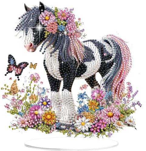 GHHKUD Pferd Diamond Painting Desktop Deko für Erwachsene Kinder, Tiere Diamond Painting Tischdekoration, 5D Diamant Painting Bilder Kits, DIY Diamant-Malerei Deko für den Schreibtisch, Box Paket