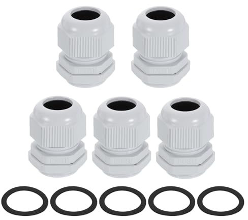 sourcing map 5Pcs PG21 Nylon Cable Glands, Waterproof Cord Grip Connector with Washer, Adjustable 13-18mm Wire Grommet Protectors with Gaskets and Locknut for Junction Box, White