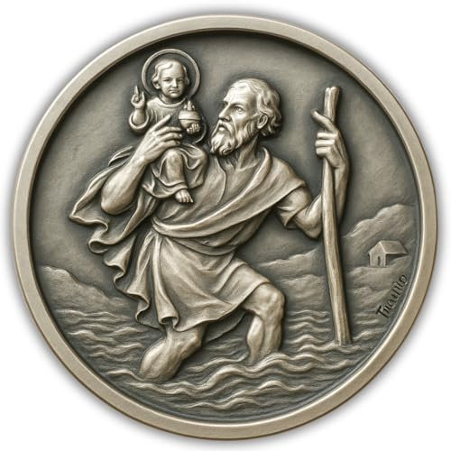 ELBKAISER – Christopherus Auto Magnet - Silber – Heiliger Christophorus Auto Plakette fürs Auto – Schutzpatron Autofahrer – Christophorus für Auto – Heiliger Christophorus Auto - Schutzengel