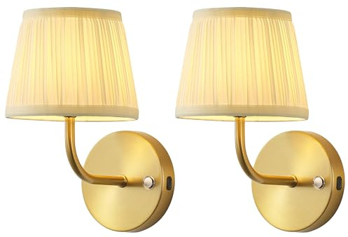 NEWSEE Battery Operated Wireless Wall Sconce Set of 2, Rechargeable 5200mAh Dimmable Wall Lights Fixtures with Remote Control, Cordless Wall Lamps for Indoor, Living Room, Bedroom, Hallway(Gold)