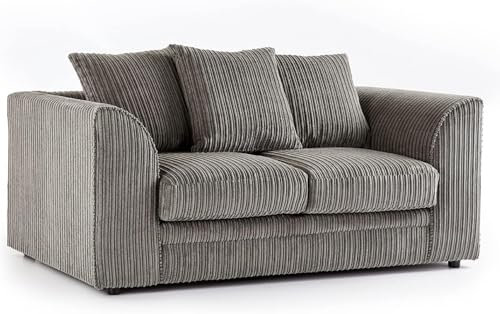 Bliss Furniture's Jumbo Cord Scatter Back 2-Seater Sofa | Luxurious Scatter Back 2-Seater Sofa in Soft Cord Fabric Elevate Your Space with a Compact yet Comfortable Seating (Grey, 2 Seater)