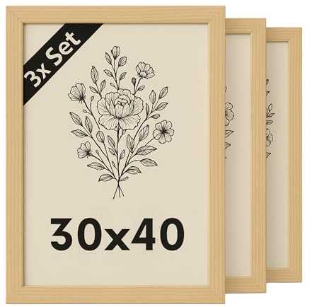 INNOVAHOME Bilderrahmen 30x40 Natur 3er-Set - Groß Fotorahmen Holzrahmen | Echtholz Kiefernholz Konstruktion - Bruchsicheres Acrylglas - Galerie Fotowand