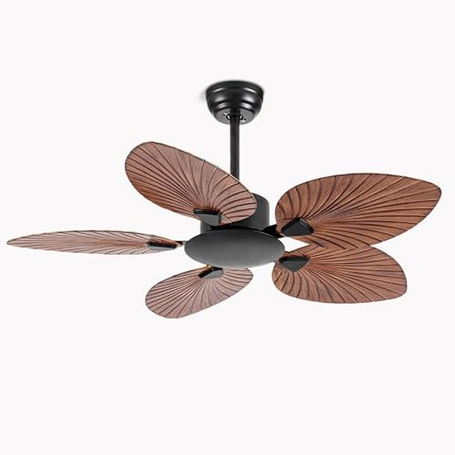 IBalody Ventilador de Techo Tropical sin luz, silencioso, Vintage, con Control Remoto, 6 velocidades, sin luz, 5 aspas de Hoja de Palma para Patio, Dormitorio y Sala de Estar.