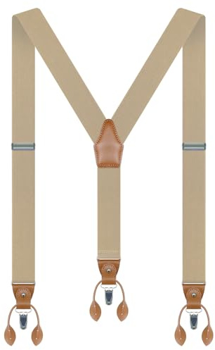 Generisch Hosenträger Herren Breit 3.5cm Elastisch Suspenders Men Y-form | Hosenträger Herren Verstellbar Anti-rutsch mit Umwandelbar Abnehmbar 3 Clips 6 Stück Leder Knopfloch