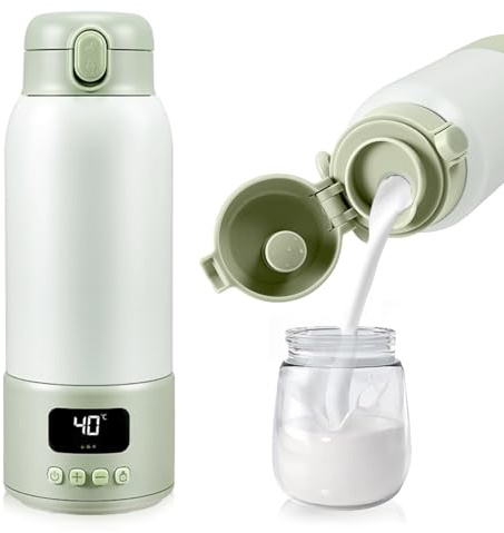 Flaschenwärmer Baby Unterwegs, Elektrischer Babymilchwärmer, 500ml Tragbarer Babyflaschenwärmer, 37 bis 70 Grad Einstellbar, 3 Minuten Schnelles Aufheizen, LCD-Anzeige, 16000mAh für Muttermilch, Milch