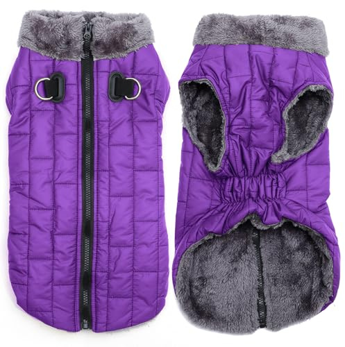 JoyDaog warmer Fleece-Hundemantel mit strapazierfähigem Geschirr und D-Ring, wasserdichte Hundejacke für große Hunde, Hundeweste für den kalten Winter, Lila, Größe XXL