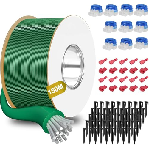 150M Universal Begrenzungskabel für Mähroboter+200 Erdnägel+10 Mähroboter Kabelverbinder+10 Anschlussklemmen, Rasenmäher Kabel Zubehör Set,Kompatibel mit Gardena Bosch Husqvarna Worx Honda Robomow usw