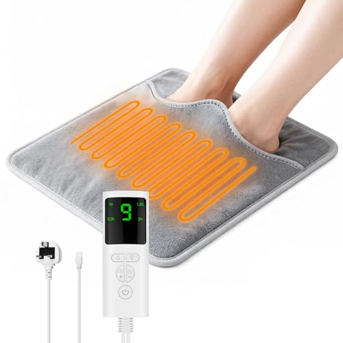 Electric Heated Foot Warmer,15.8×15.8 Foot Warmer, Double-Sided Crystal Ultra-Soft Fabric | 9 Heat Settings & 4 Timer | Modes Machine Washable Electric Heating Pad for Feet, Back, Abdomen