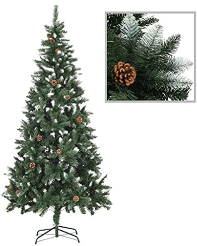 Albero di Natale Artificiale 210 cm con Pigne e Brillantini Bianchi, Albero Natale Finto Realistico Decorativo per Casa Ufficio Hotel, Facile Montaggio e Base Stabile