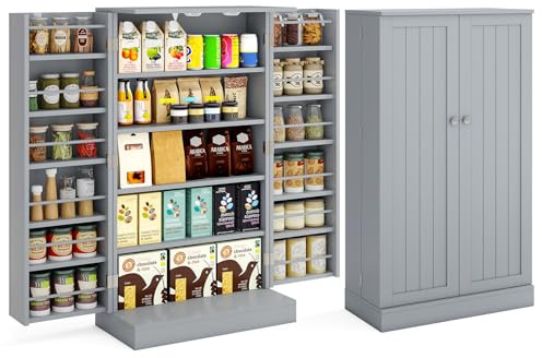 GIANTEX Buffet de Cuisine avec 2 Portes, Armoire de Rangement avec 17 Étagères et Etagères Réglables, Dispositif Anti-Basculement 59 x 30,5 x 103 cm, pour Cuisine, Entrée, Salon (Gris)