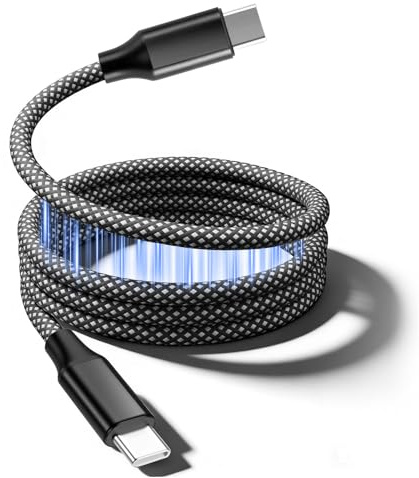 Cavo magnetico USB C 60 W, cavo USB C elastico autoavvolgente magnetico 1 m, nylon intrecciato magnetico USB C, cavo USB retrattile magnetico per i-Phone 16 15, Samsung (1M)