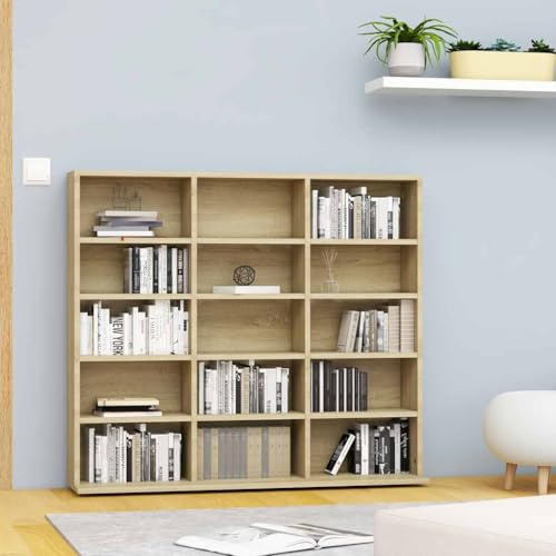 GFEROMRF Black Oak CD Storage Unit 101 x 23 x 177.5 cm Freestanding Engineered Wood Large CD Cabinet for Living Room