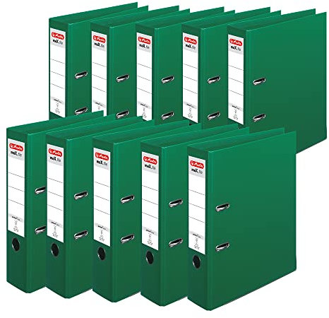 Herlitz 10834349 Ordner maX.file protect+, A4, Rückenbreite: 8cm, Voll-PP-Folienbezug, grün, 10 Stück
