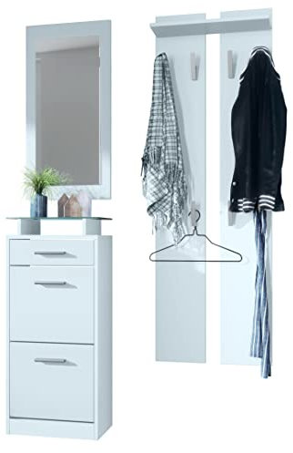 Vladon Garderobenset Garderobe Loret V2 Mini, Korpus in Weiß matt/Front in Weiß matt