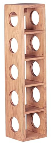Wohnling Weinregal Massiv-Holz Akazie Flaschen-Regal Wandmontage für 5 Flaschen Holzregal modern mit Ablage 70 cm Natur-Holz Modern Landhaus-Stil dunkel-braun Kellerregal, Wandaufhängung 15 x 15 cm