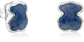TOUS Damen Ohrringe aus Sterlingsilber mit Druckknopfverschluss und 9 mm Quarzmuster mit Dumortierit, vielseitig und elegant, Farbkollektion