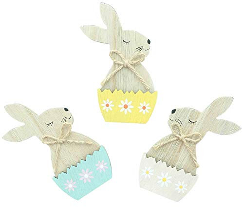 SIDCO Osterhase Holz 3 x Holzhasen Deko Osterschmuck Dekohasen Fensterdeko Osterdeko