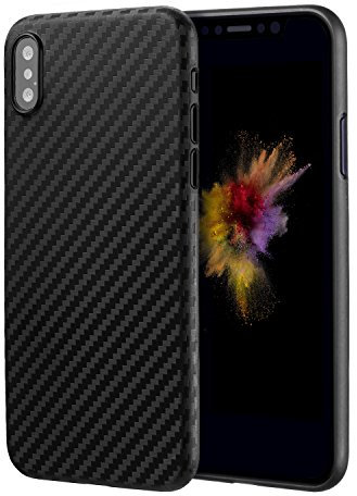 doupi UltraSlim Hülle kompatibel für iPhone X, Carbon Fiber Look Kohlefaser Optik Ultra Dünn Handyhülle Cover Bumper Schutz Schale HardHülle kompatibel für iPhone 10 (2017) Schutzhülle, schwarz