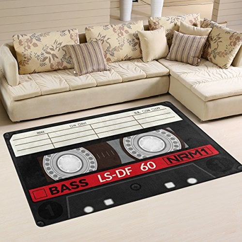 Use7 Retro-Teppich aus Kunststoff, Audio-Kassette, Musikbereich, rutschfeste Bodenmatte, Fußmatten, Wohnzimmer, Schlafzimmer, 100 x 150 cm